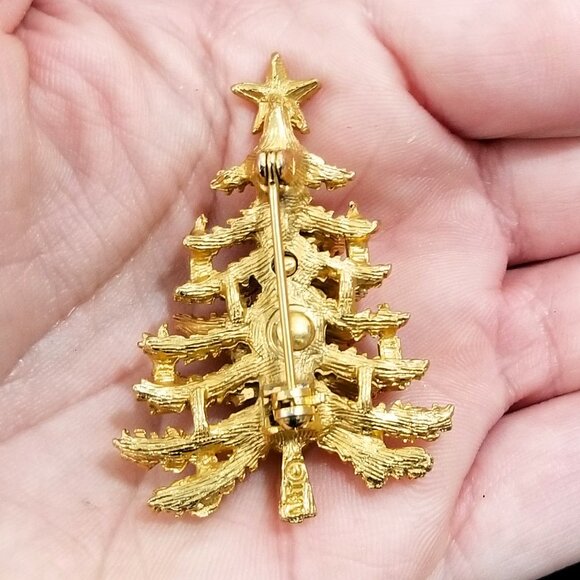 Vintage Signed ART Gold Rhinestone Christmas Tree Brooch Star - Arthur Pepper - Picture 4 of 4